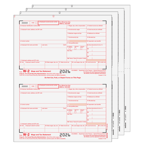 W2TRADS405 - Traditional W-2 Form 4-part Set (Preprinted)