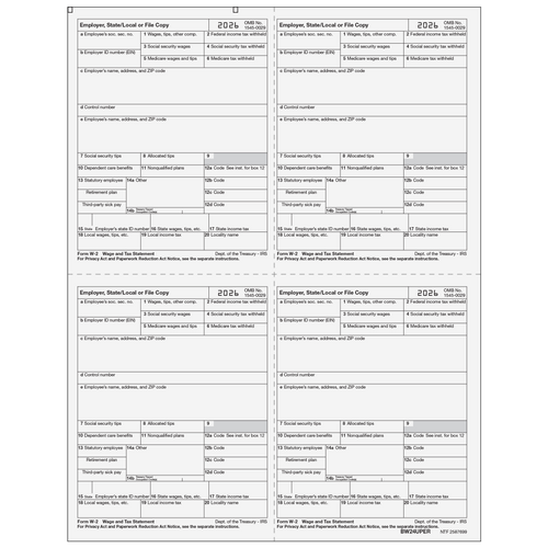 BW24UPER05 - W-2 Employer State, City or Local, Copy 1/D - 4up Quadrants