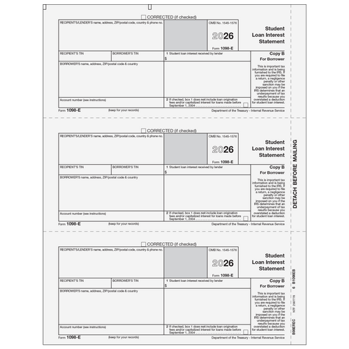 B98EREC05 - Form 1098-E Student Loan Interest Statement Borrower Copy B