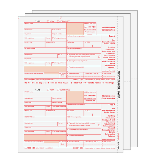 NECSET405 - 1099-NEC Non-Employee Compensation - 4/5-part Set (Blank Copies)