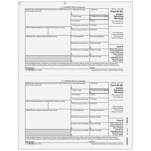 BW2GEEB05 - Form W-2G Certain Gambling Winnings, Winner Federal Copy B