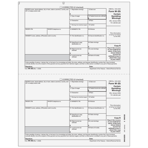 BW2GEEB05 - Form W-2G Certain Gambling Winnings, Winner Federal Copy B