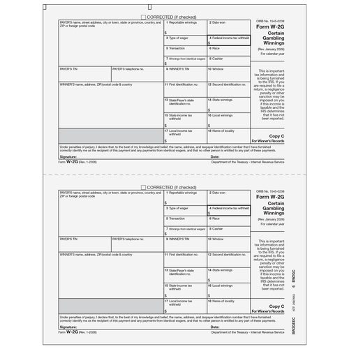 BW2GEEC05 - W-2G Certain Gambling Winnings, Winner Record Copy C