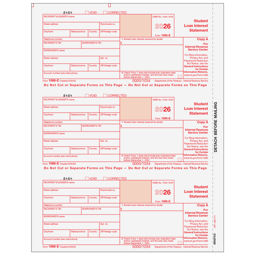 B98EFED05 - Form 1098-E Student Loan Interest Statement - Copy A Federal