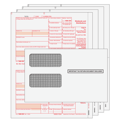 DIVS4E - 1099-DIV Dividends and Distributions - Preprinted 4-part Kit (with Self Seal Envelopes)