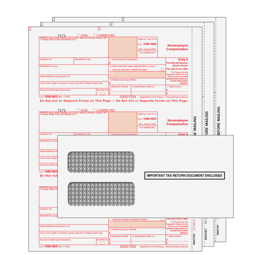 NECS3E - 1099-NEC Preprinted 3-part Kit (with Self Seal Envelopes)