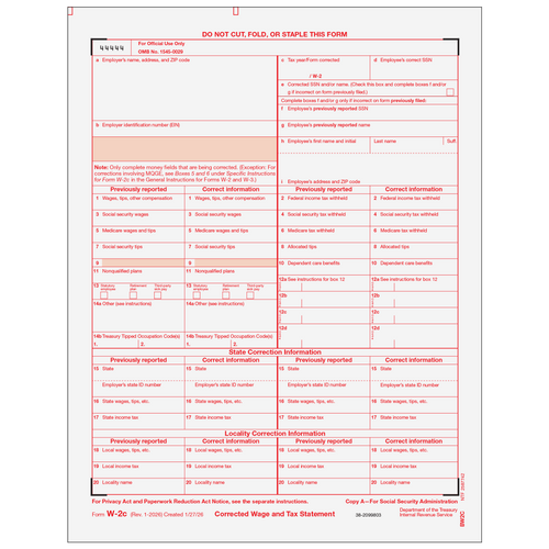 BW2C05 - Form W-2C Corrected Federal IRS, Copy A
