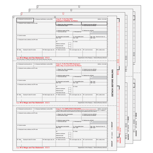 W23UPS605 - Condensed W-2 Form 6-part Set (3up Employee Copies)