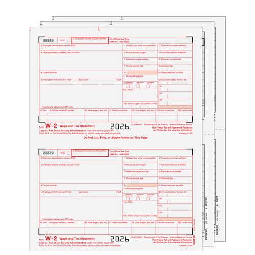 W2COMBS405 - Condensed W-2 Form 4-part Set (2-up Copies)