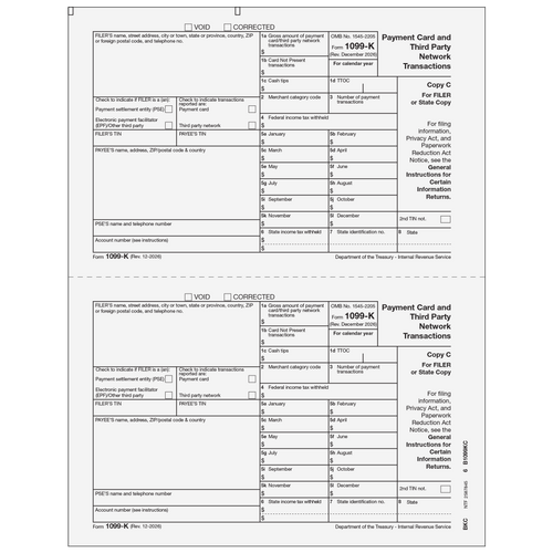 BKC05 - Form 1099-K Payment Card and Third Party Network Transactions - Filer State Copy C