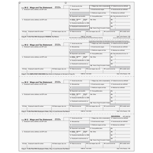 BW24DWNA - W-2 Employee Copies B/C/2/2 - 4up Horizontal