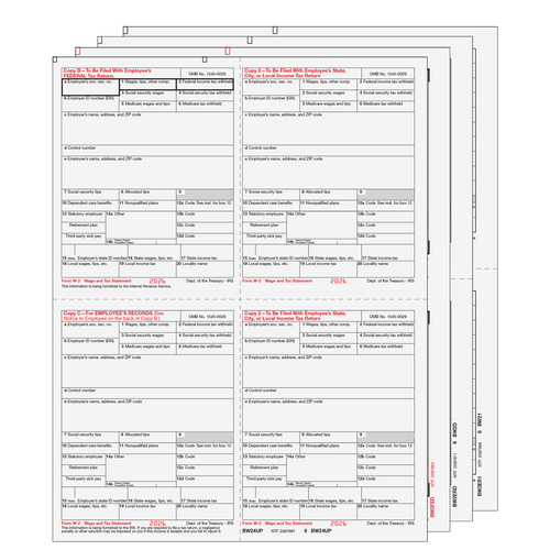 W24UPS605 - 4up Quadrant W-2 Form 6-part Set - (4up Employee Copies)