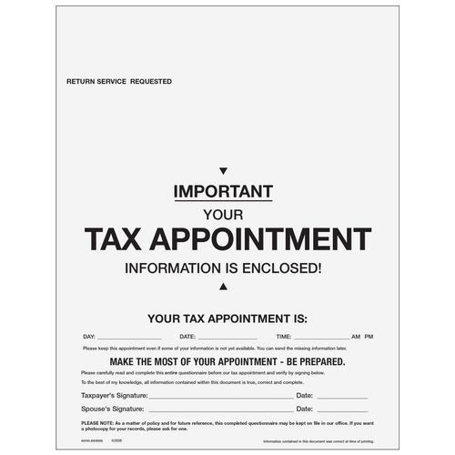 A010G - 1040 Appointment Organizer with Prescheduled Appointment (Folded)