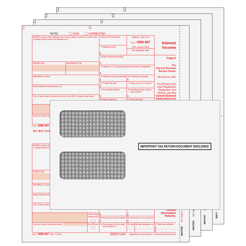 INTS4EG - 1099-INT Interest Income Preprinted 4-Part Kit (with Moisture Seal Envelopes)