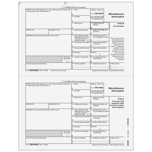 BMISB205 - 1099-MISC Miscellaneous Information - Recipient Copies B/2