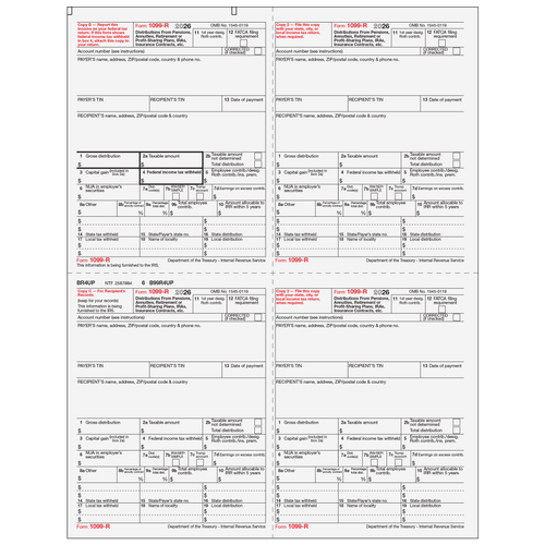 BR4UP05 - 1099-R 4up Quadrant Recipient Copies: B/2/C/2