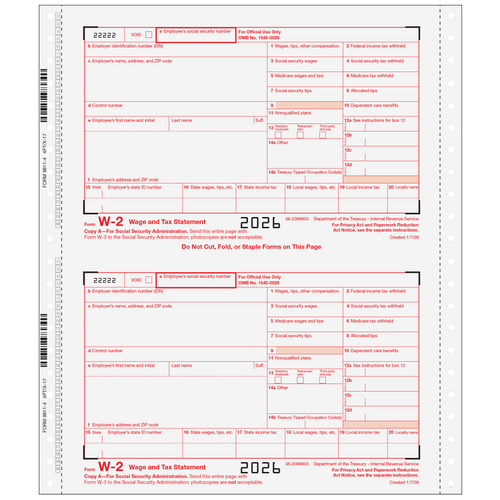 CW2056 - Form W-2 Wage & Tax Statement 6-Part (Carbonless)