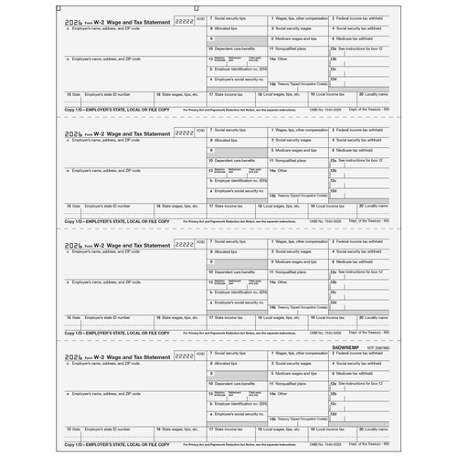 B4DWNEMP - W-2 Employer State, City or Local, Copy 1/D - 4up Horizontal