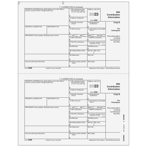 B5498RC05 - Form 5498 IRA Contribution Information Copy B Participant