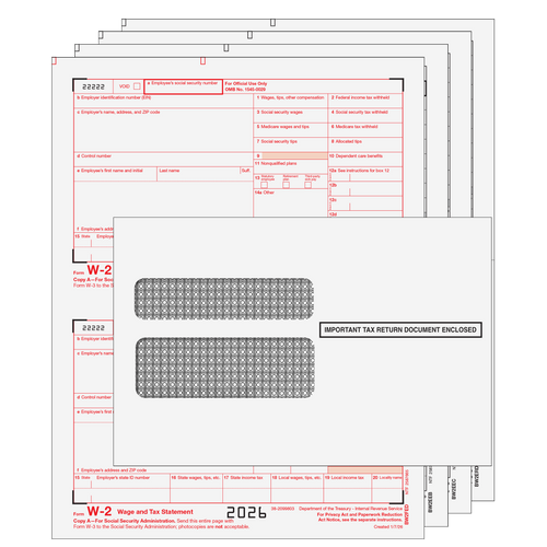W2TRADS4E - Traditional W-2 Form Preprinted 4-part Kit (with Self Seal Envelopes)