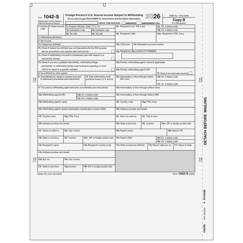 1042SB05 - Form 1042-S Foreign Person's U.S. Source Income - Recipient Copy B