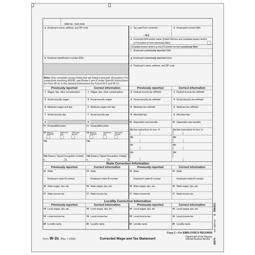 80074 - Form W-2C Corrected Employee Record, Copy C
