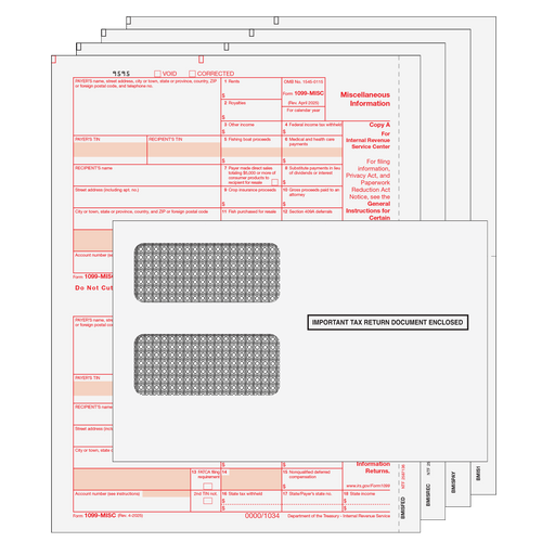 MISCS4TE - 1099-MISC Miscellaneous Information Preprinted 4-part Kit (with Tamper Evident Envelopes) MISCS4TE - 1099-MISC Miscellaneous Information Preprinted 4-part Kit (with Tamper Evident Envelopes)