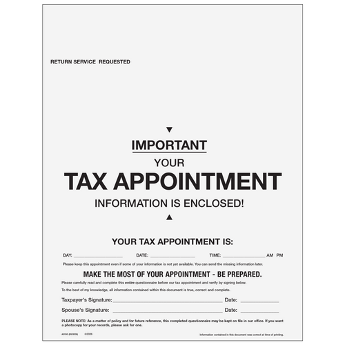A010GF - 1040 Appointment Organizer with Prescheduled Appointment (Flat)