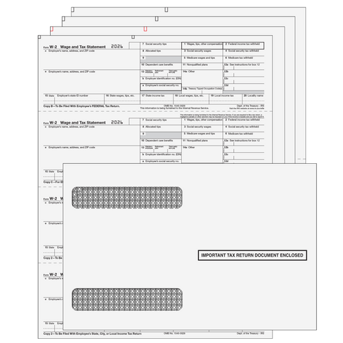 4DWNAS6E - 4up Horizontal W-2 Form 6-part Kit - (with Self Seal Envelopes)