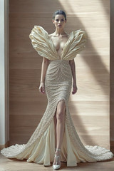 Flared Sculpted Plunging Bodice Gown