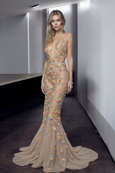 Floral Embellished Sleeveless Gown