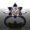 Star of David | 14k white and yellow gold ring with Moissanite and lab-created sapphires