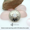 6mm earring with a US dime for scale to show size of 6mm gemstone.