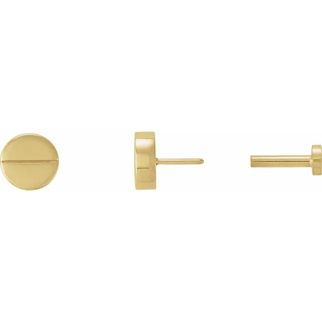 Solid 14k Gold Press Fit Flat Back Threadless Earring Flat Screw