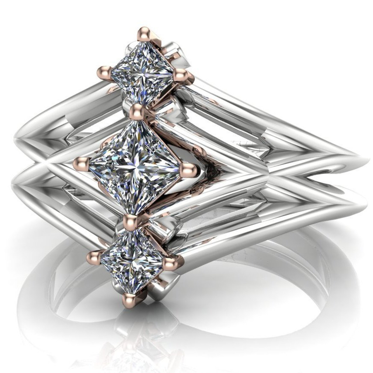 Princess Cut Diamond Engagement Ring Geometric 3 Stone,Designs For Health B Supreme