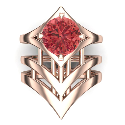 Art Deco Chevron Statement Ring Padparadscha Sapphire