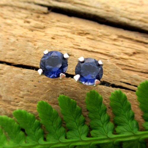 Iolite Stud Earrings in Platinum, 14k Gold, or Sterling Silver | Indigo Blurple | Natural