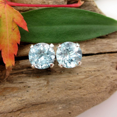 Sky Blue Topaz Stud Earrings | Natural Untreated