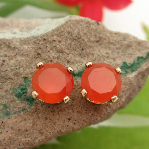 Carnelian Stud Earrings in Platinum, 14k Gold, or Silver  | Bright Orange  | Natural