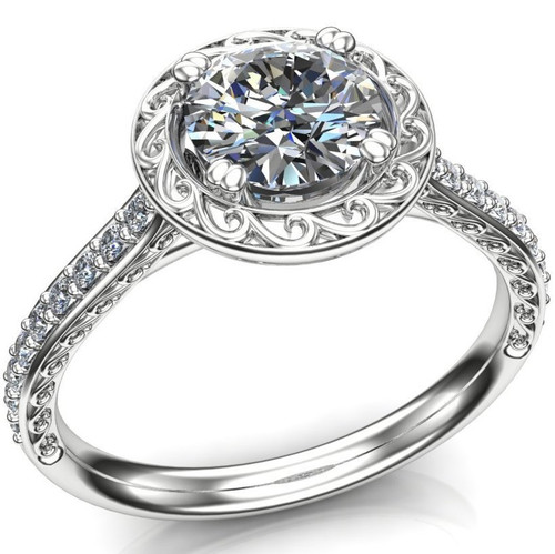 Halo Swirl Engagement Ring | Round .80 Carat Diamond
