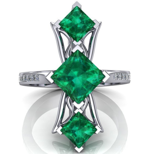 Red Carpet Royalty Art Ring | Princess Cut Emeralds