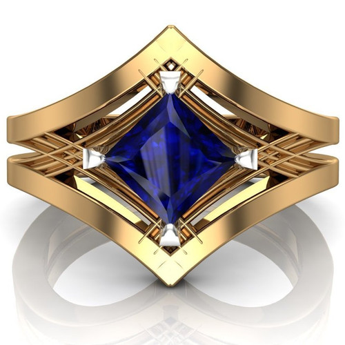 Royal Colors Art Deco Engagement Ring | Blue Sapphire