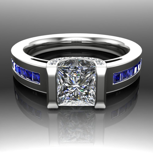 Blue Line Engagement Ring | Princess 1ct Diamond & Sapphire