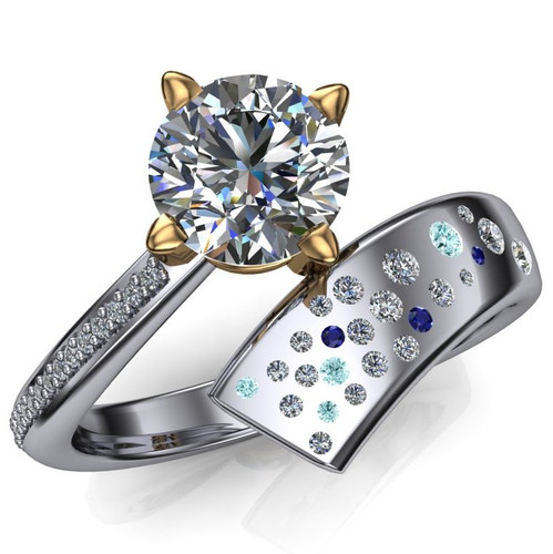 Shooting Star Comet Ring with 1 Carat Diamond, Asymmetrical Two Tone overhead view