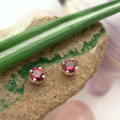 Tiny Ruby Earrings in 14k Gold Studs