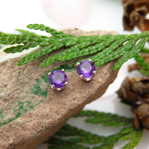 14k White Gold Stud Earrings with Amethyst