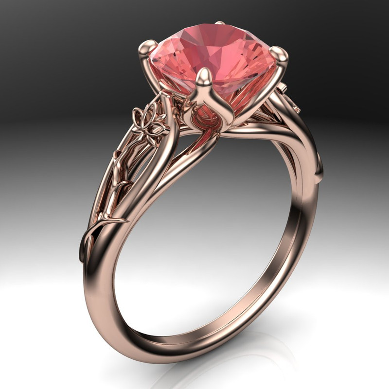 Lotus Flower Engagement Ring with Padparadscha Sapphire Custom
