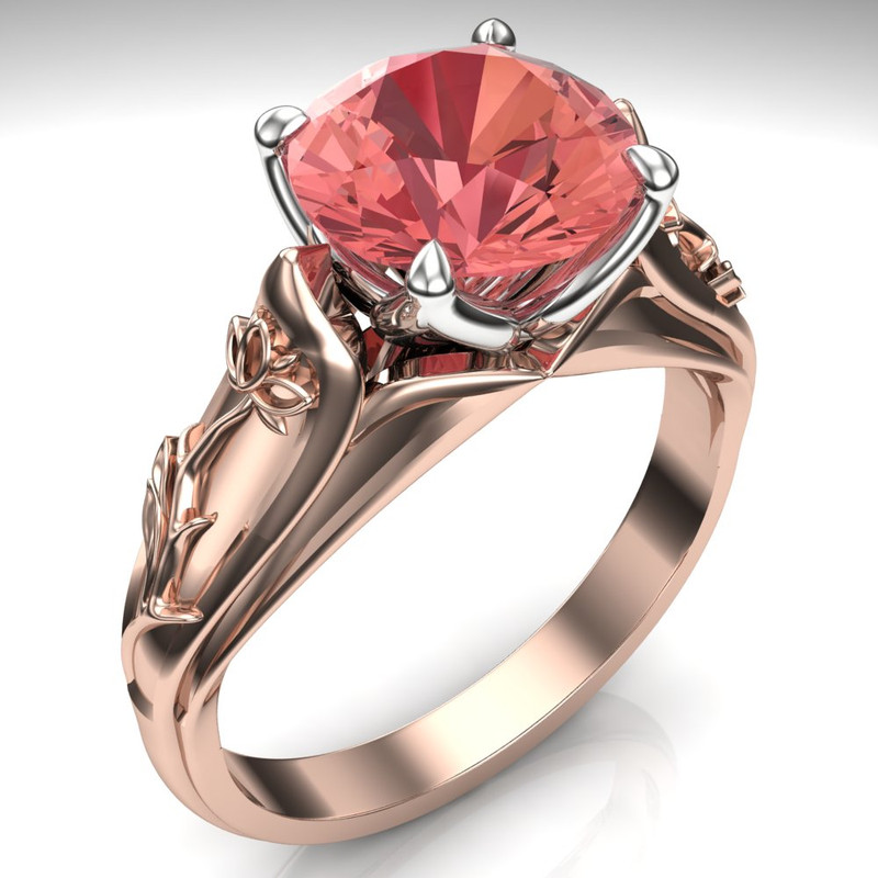 Lotus Flower Engagement Ring with Padparadscha Sapphire Floral