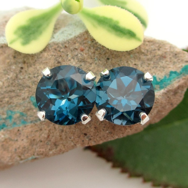 London Blue Topaz Stud Earrings in 14k White Gold