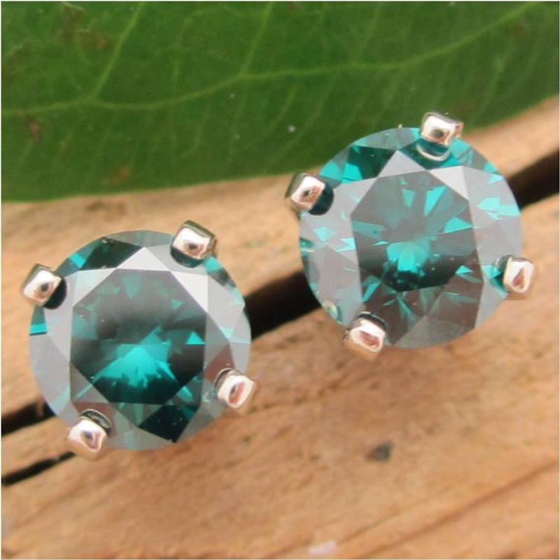 Teal Blue Diamond Stud Earrings